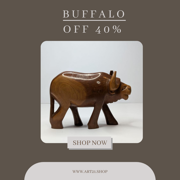 wood carving of a buffalo